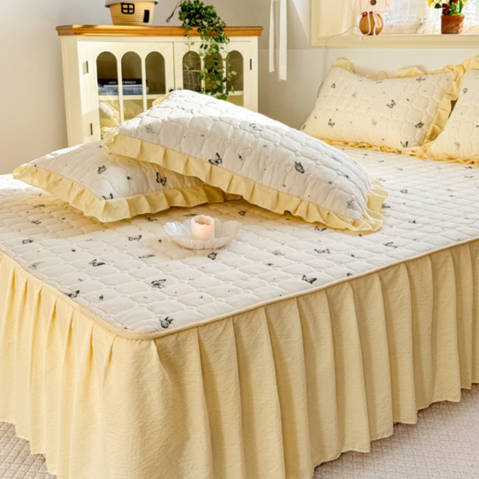 91家纺网 家纺一手货源 找家纺 禧缘家纺（原梦想家） 2026新款小清新皱皱纱木棉床裙式床笠印花单被套 蝶梦