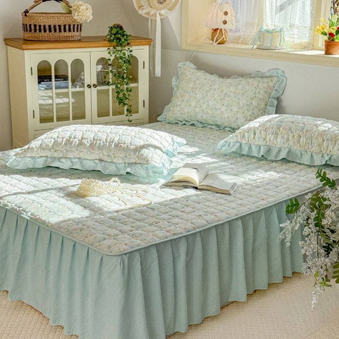 91家纺网 家纺一手货源 找家纺 禧缘家纺（原梦想家） 2026新款小清新皱皱纱木棉床裙式床笠印花单被套 月光