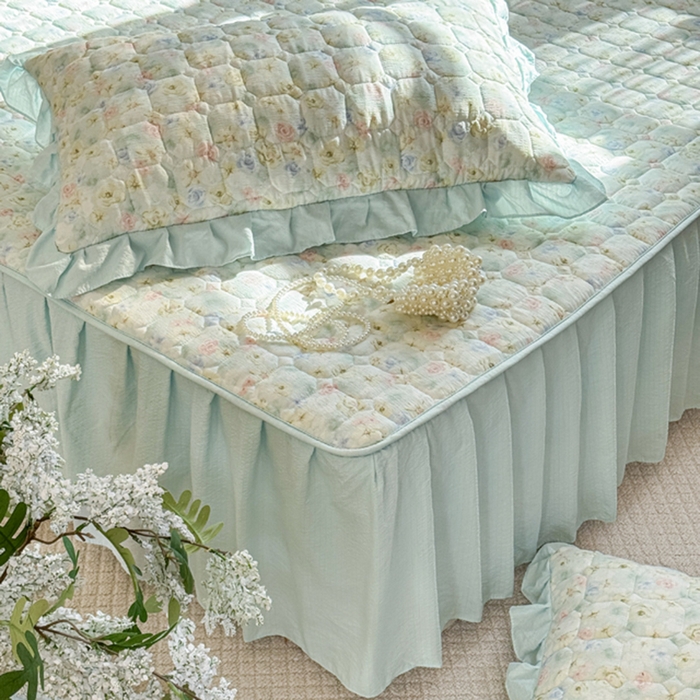 91家纺网 家纺一手货源 找家纺 禧缘家纺（原梦想家） 2026新款小清新皱皱纱木棉床裙式床笠印花单被套 月光