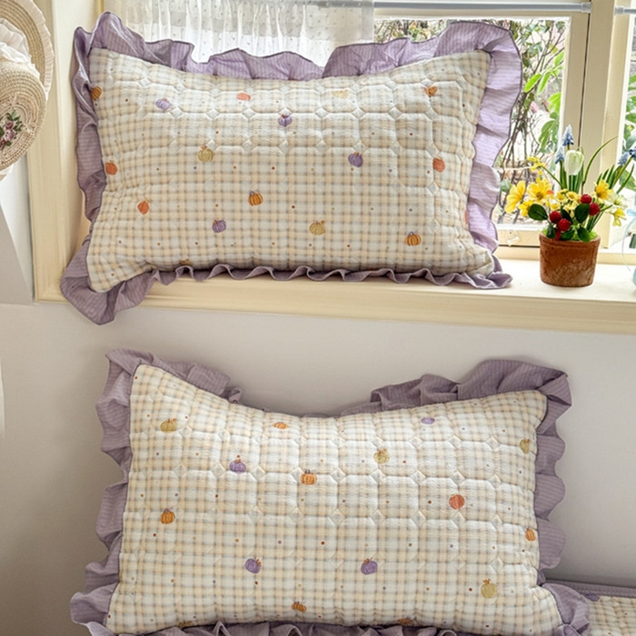 91家纺网 家纺一手货源 找家纺 禧缘家纺（原梦想家） 2026新款小清新皱皱纱木棉床裙式床笠印花单被套 南瓜