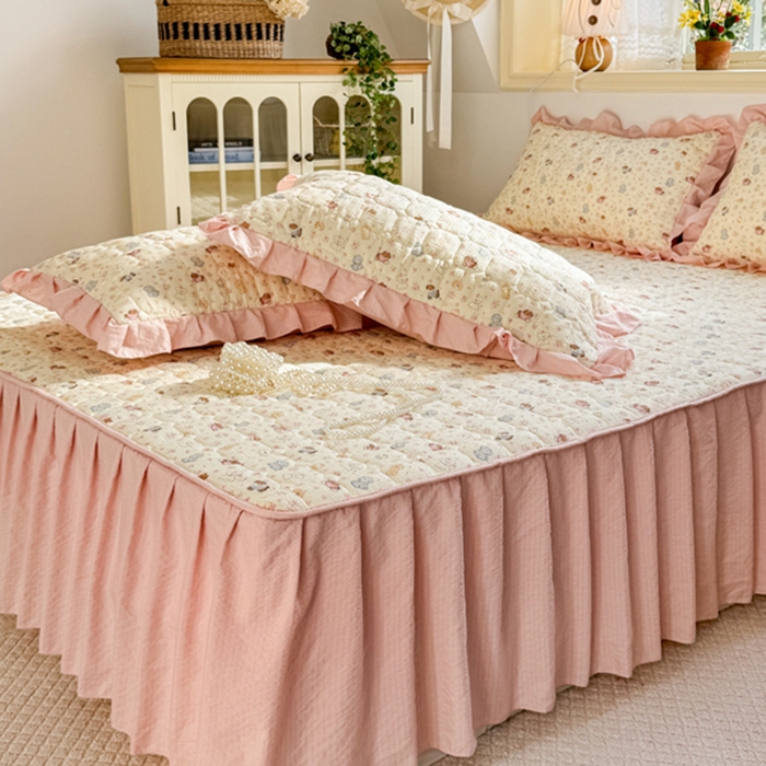 91家纺网 家纺一手货源 找家纺 禧缘家纺（原梦想家） 2026新款小清新皱皱纱木棉床裙式床笠印花单被套 泡芙