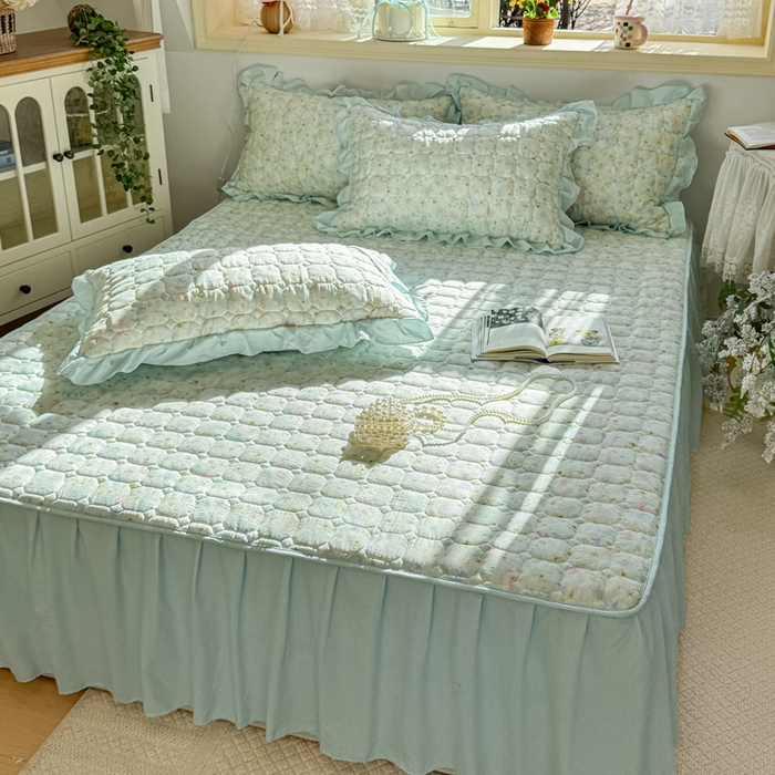 91家纺网 家纺一手货源 找家纺 禧缘家纺（原梦想家） 2026新款小清新皱皱纱木棉床裙式床笠印花单被套 月光