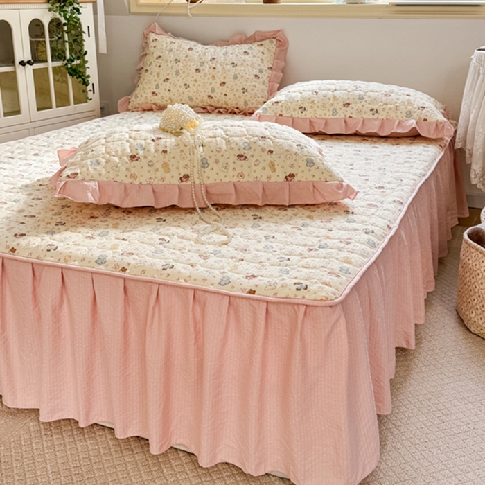 91家纺网 家纺一手货源 找家纺 禧缘家纺（原梦想家） 2026新款小清新皱皱纱木棉床裙式床笠印花单被套 泡芙