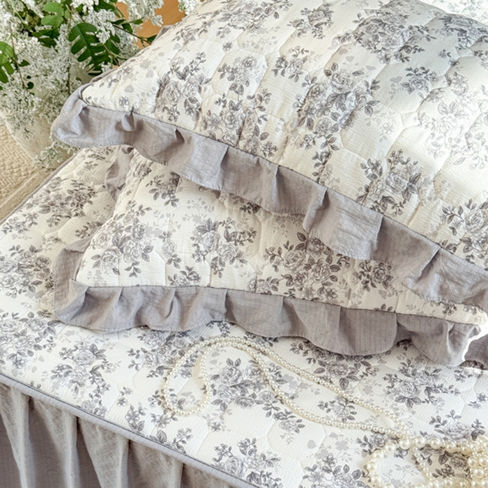 91家纺网 家纺一手货源 找家纺 禧缘家纺（原梦想家） 2026新款小清新皱皱纱木棉床裙式床笠印花单被套 雾迟