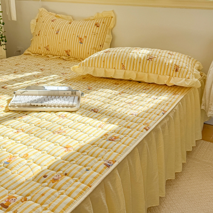 91家纺网 家纺一手货源 找家纺 禧缘家纺（原梦想家） 2026新款小清新皱皱纱木棉床裙式床笠印花单被套 星星