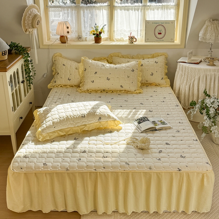 91家纺网 家纺一手货源 找家纺 禧缘家纺（原梦想家） 2026新款小清新皱皱纱木棉床裙式床笠印花单被套 蝶梦