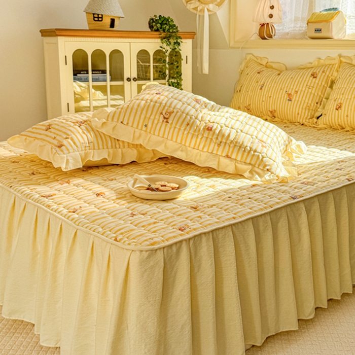 91家纺网 家纺一手货源 找家纺 禧缘家纺（原梦想家） 2026新款小清新皱皱纱木棉床裙式床笠印花单被套 星星