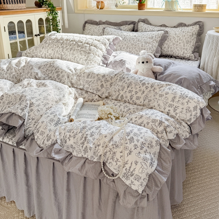 禧缘家纺（原梦想家） 2026新款小清新皱皱纱木棉床裙式床笠印花单被套 童话