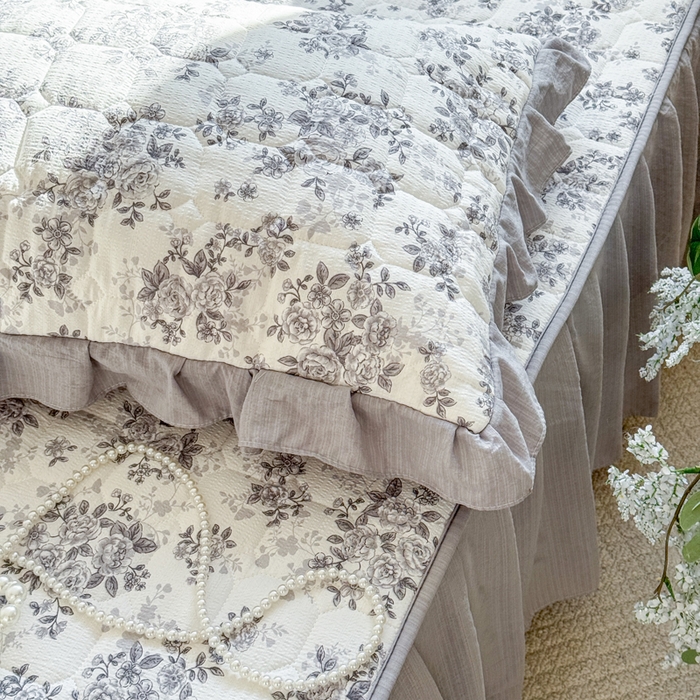 91家纺网 家纺一手货源 找家纺 禧缘家纺（原梦想家） 2026新款小清新皱皱纱木棉床裙式床笠印花单被套 雾迟