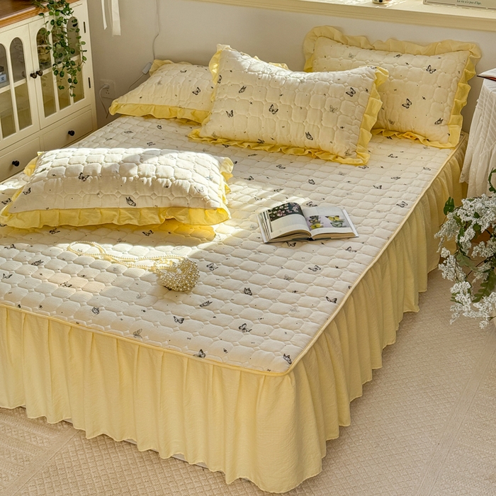 91家纺网 家纺一手货源 找家纺 禧缘家纺（原梦想家） 2026新款小清新皱皱纱木棉床裙式床笠印花单被套 蝶梦