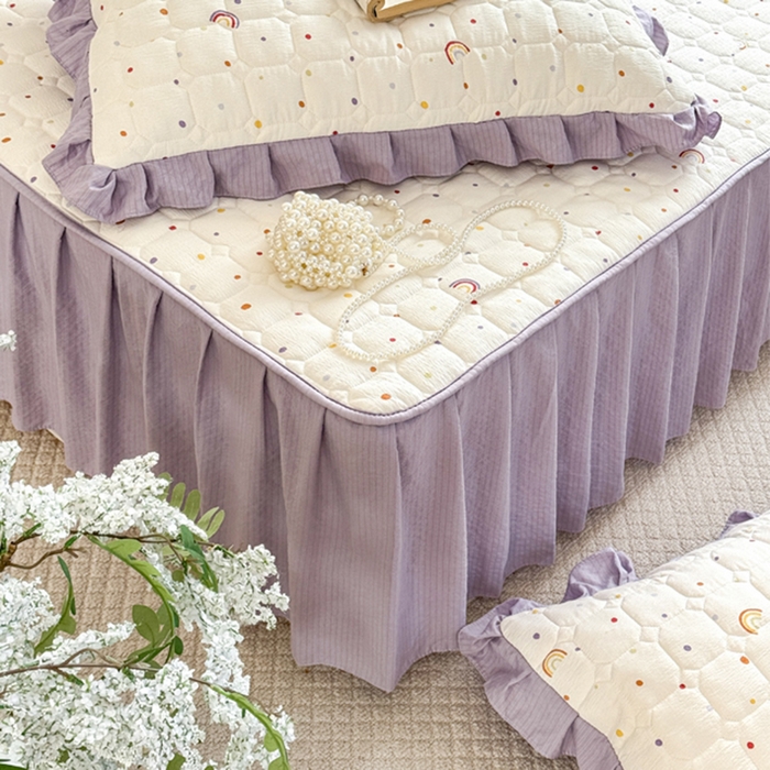 91家纺网 家纺一手货源 找家纺 禧缘家纺（原梦想家） 2026新款小清新皱皱纱木棉床裙式床笠印花单被套 彩虹