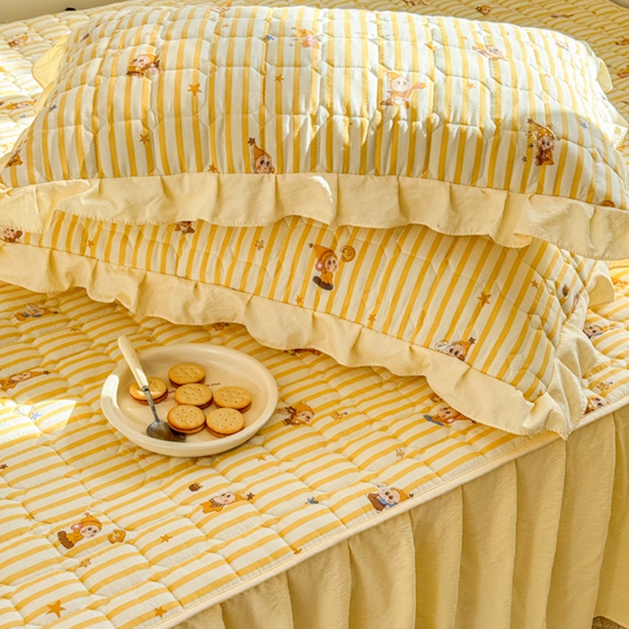 91家纺网 家纺一手货源 找家纺 禧缘家纺（原梦想家） 2026新款小清新皱皱纱木棉床裙式床笠印花单被套 星星