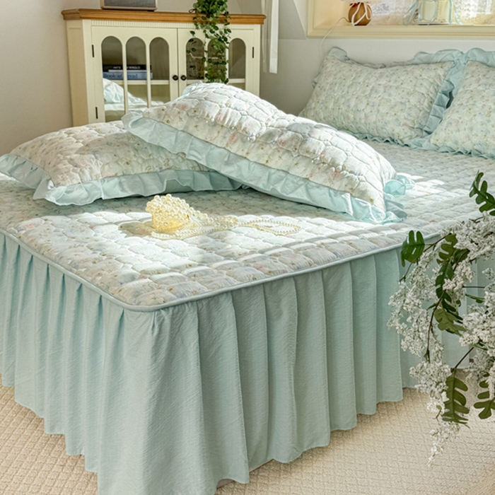 91家纺网 家纺一手货源 找家纺 禧缘家纺（原梦想家） 2026新款小清新皱皱纱木棉床裙式床笠印花单被套 月光