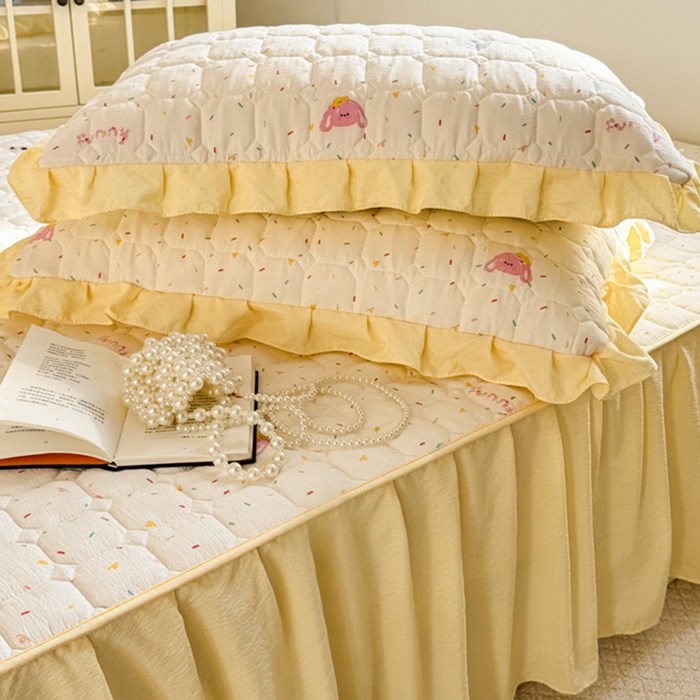 91家纺网 家纺一手货源 找家纺 禧缘家纺（原梦想家） 2026新款小清新皱皱纱木棉床裙式床笠印花单被套 甜筒