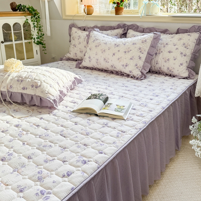 91家纺网 家纺一手货源 找家纺 禧缘家纺（原梦想家） 2026新款小清新皱皱纱木棉床裙式床笠印花单被套 花田