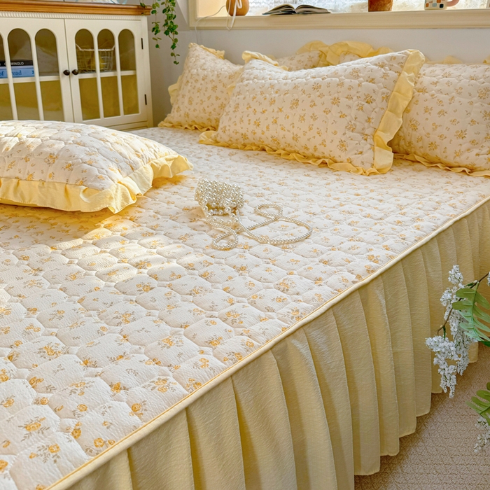 91家纺网 家纺一手货源 找家纺 禧缘家纺（原梦想家） 2026新款小清新皱皱纱木棉床裙式床笠印花单被套 沐春