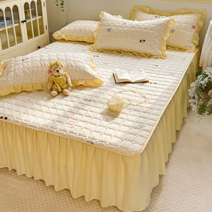 91家纺网 家纺一手货源 找家纺 禧缘家纺（原梦想家） 2026新款小清新皱皱纱木棉床裙式床笠印花单被套 甜筒