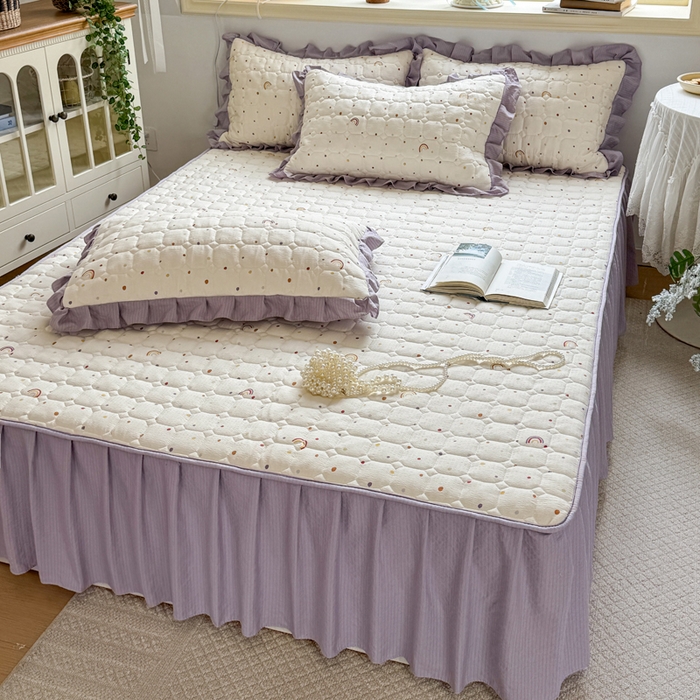 91家纺网 家纺一手货源 找家纺 （总）禧缘家纺（原梦想家） 2026新款小清新皱皱纱木棉床裙式床笠印花三件套