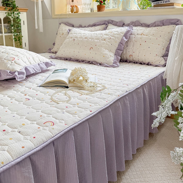 91家纺网 家纺一手货源 找家纺 （总）禧缘家纺（原梦想家） 2026新款小清新皱皱纱木棉床裙式床笠印花三件套