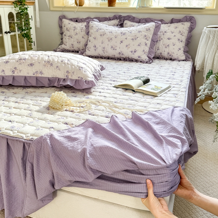 91家纺网 家纺一手货源 找家纺 （总）禧缘家纺（原梦想家） 2026新款小清新皱皱纱木棉床裙式床笠印花三件套