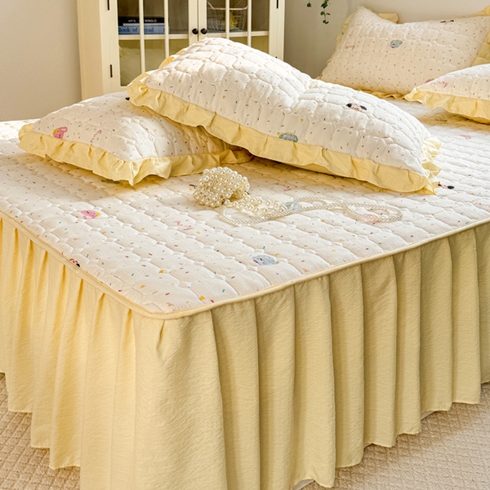 91家纺网 家纺一手货源 找家纺 禧缘家纺（原梦想家） 2026新款小清新皱皱纱木棉床裙式床笠印花三件套 甜筒