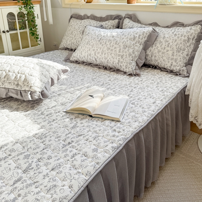 91家纺网 家纺一手货源 找家纺 禧缘家纺（原梦想家） 2026新款小清新皱皱纱木棉床裙式床笠印花三件套 童话