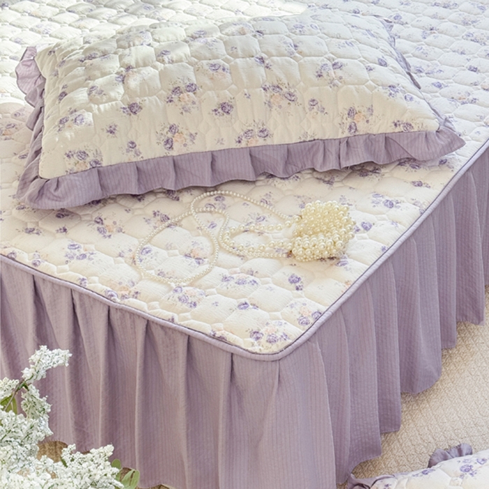 91家纺网 家纺一手货源 找家纺 禧缘家纺（原梦想家） 2026新款小清新皱皱纱木棉床裙式床笠印花三件套 花田