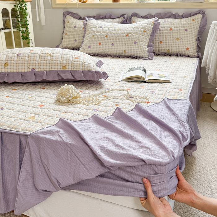 禧缘家纺（原梦想家） 2026新款小清新皱皱纱木棉床裙式床笠印花三件套 南瓜