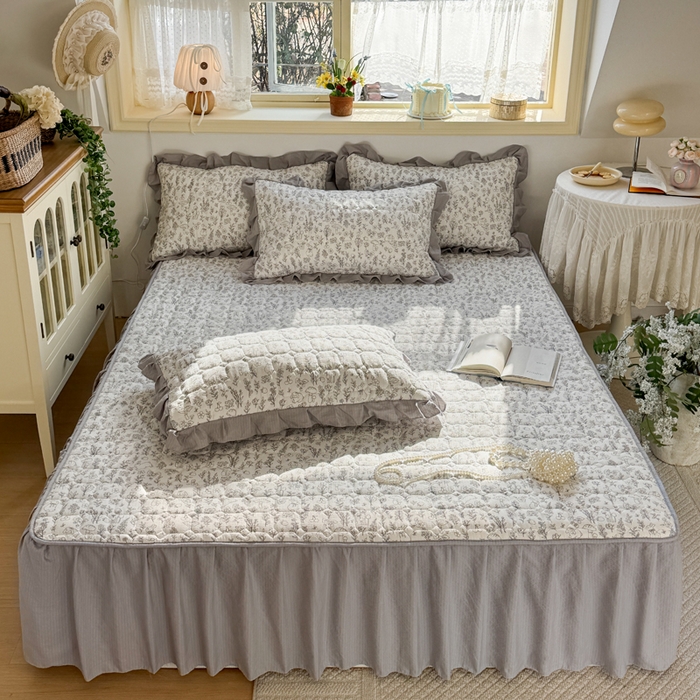 91家纺网 家纺一手货源 找家纺 禧缘家纺（原梦想家） 2026新款小清新皱皱纱木棉床裙式床笠印花三件套 童话