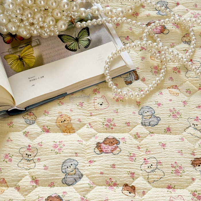 91家纺网 家纺一手货源 找家纺 禧缘家纺（原梦想家） 2026新款小清新皱皱纱木棉床裙式床笠印花三件套 泡芙