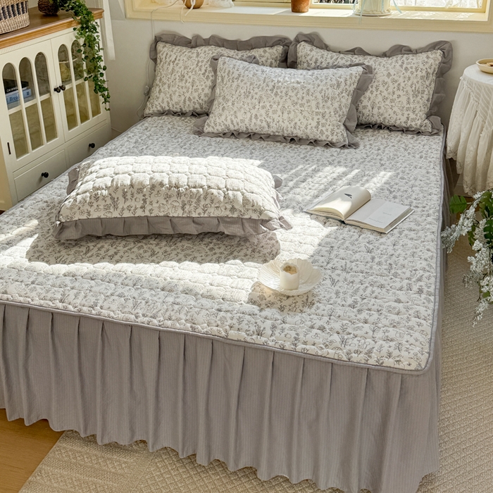 91家纺网 家纺一手货源 找家纺 禧缘家纺（原梦想家） 2026新款小清新皱皱纱木棉床裙式床笠印花三件套 童话