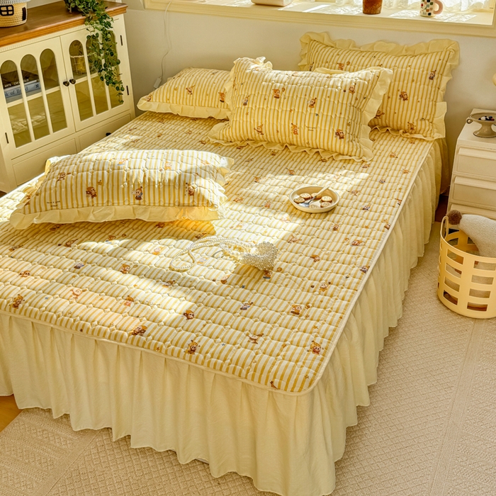 91家纺网 家纺一手货源 找家纺 禧缘家纺（原梦想家） 2026新款小清新皱皱纱木棉床裙式床笠印花三件套 星星