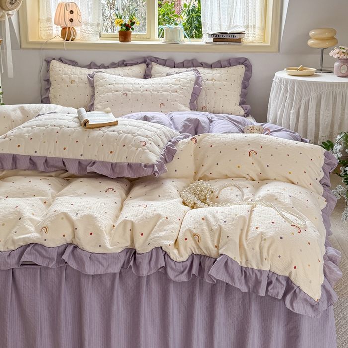 91家纺网 家纺一手货源 找家纺 （总）禧缘家纺（原梦想家） 2026新款小清新皱皱纱木棉床裙式床笠印花四件套