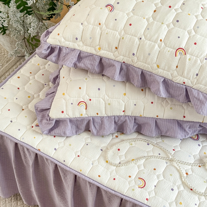 91家纺网 家纺一手货源 找家纺 （总）禧缘家纺（原梦想家） 2026新款小清新皱皱纱木棉床裙式床笠印花四件套