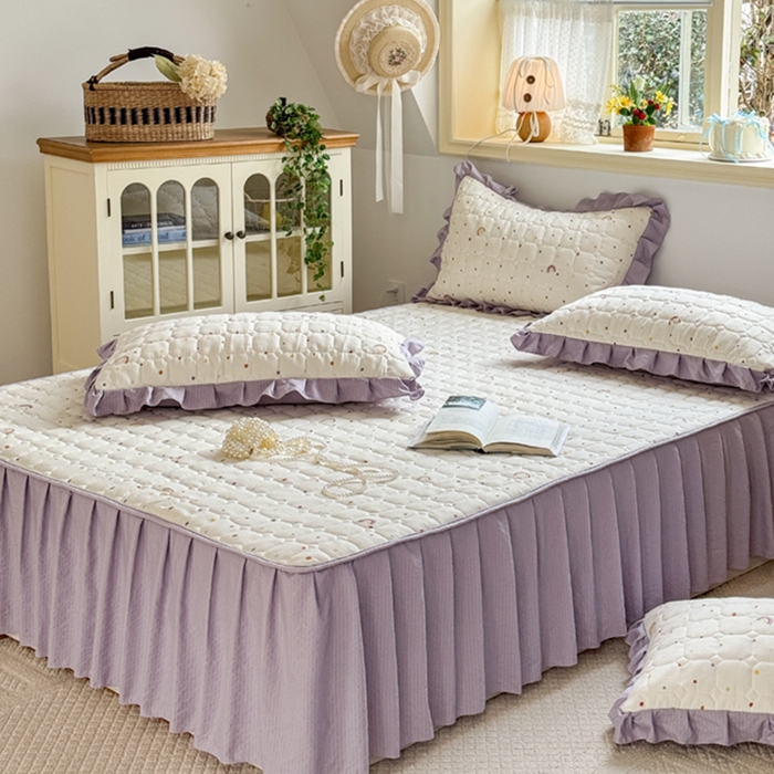 91家纺网 家纺一手货源 找家纺 （总）禧缘家纺（原梦想家） 2026新款小清新皱皱纱木棉床裙式床笠印花四件套