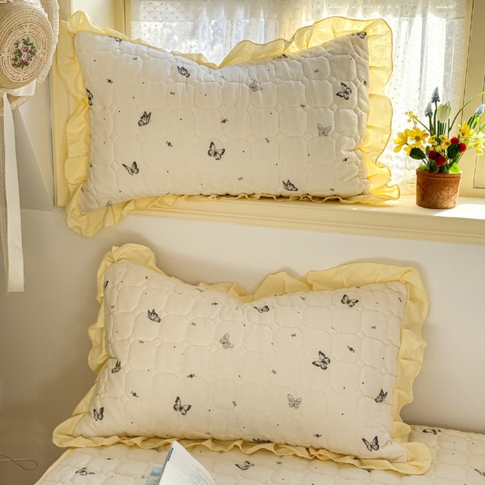 91家纺网 家纺一手货源 找家纺 禧缘家纺（原梦想家） 2026新款小清新皱皱纱木棉床裙式床笠印花四件套 蝶梦