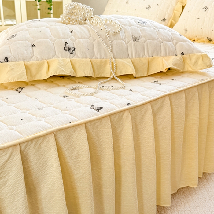 91家纺网 家纺一手货源 找家纺 禧缘家纺（原梦想家） 2026新款小清新皱皱纱木棉床裙式床笠印花四件套 蝶梦