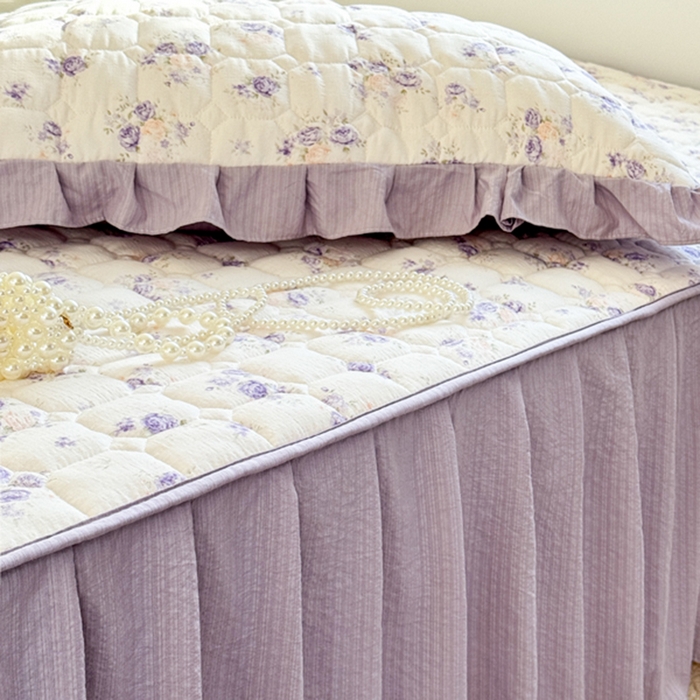 91家纺网 家纺一手货源 找家纺 禧缘家纺（原梦想家） 2026新款小清新皱皱纱木棉床裙式床笠印花四件套 花田