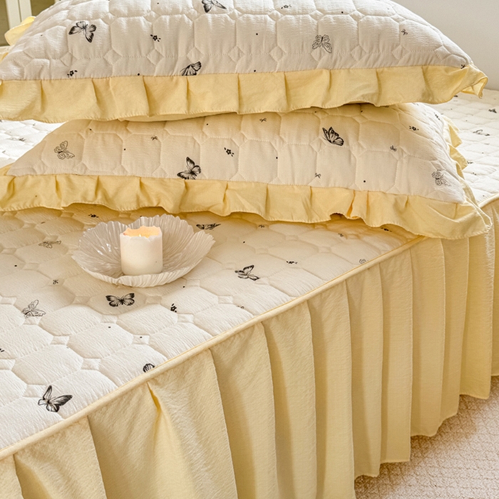 91家纺网 家纺一手货源 找家纺 禧缘家纺（原梦想家） 2026新款小清新皱皱纱木棉床裙式床笠印花四件套 蝶梦