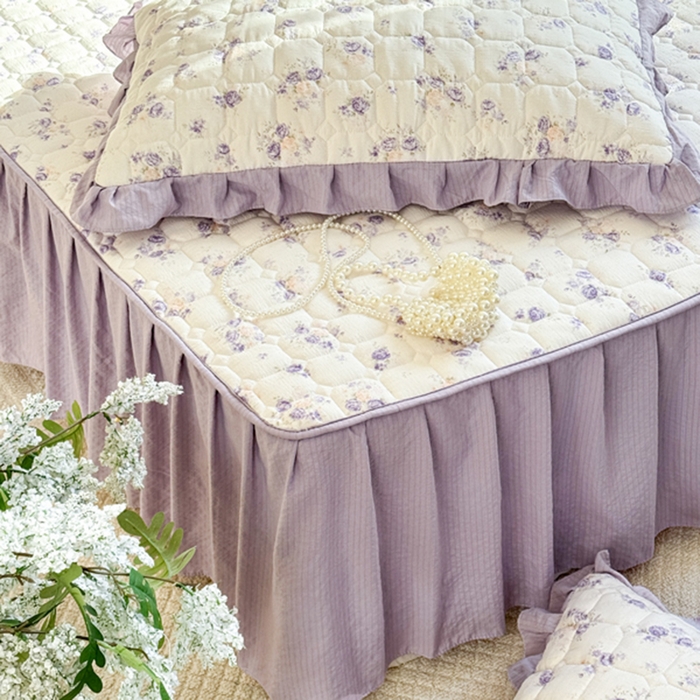 91家纺网 家纺一手货源 找家纺 禧缘家纺（原梦想家） 2026新款小清新皱皱纱木棉床裙式床笠印花四件套 花田