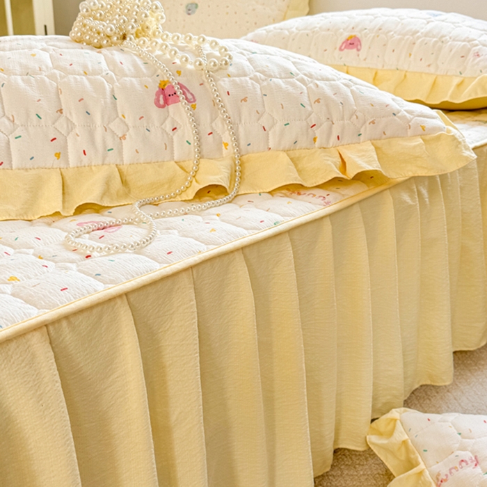 91家纺网 家纺一手货源 找家纺 禧缘家纺（原梦想家） 2026新款小清新皱皱纱木棉床裙式床笠印花四件套 甜筒