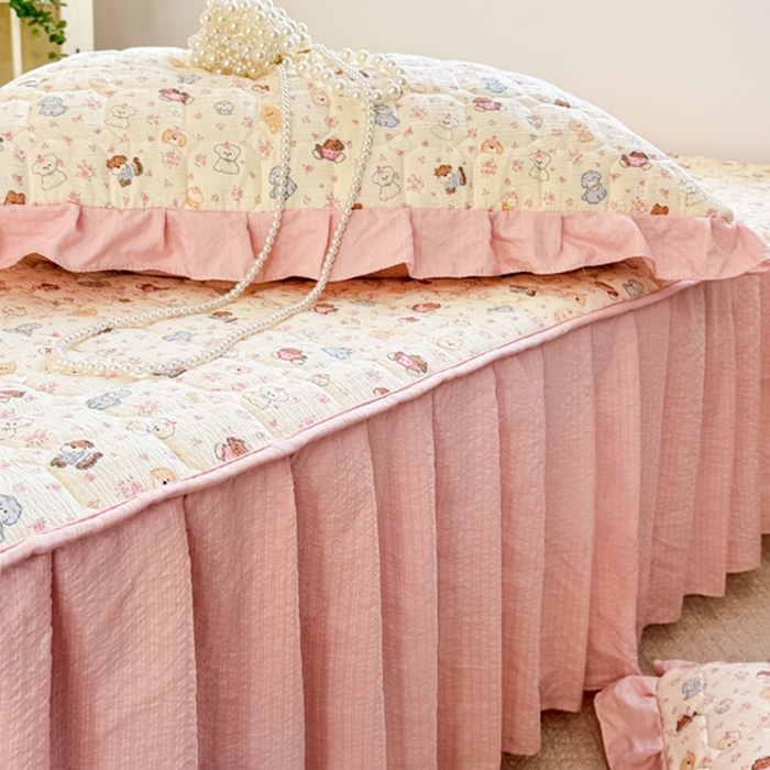 91家纺网 家纺一手货源 找家纺 禧缘家纺（原梦想家） 2026新款小清新皱皱纱木棉床裙式床笠印花四件套 泡芙