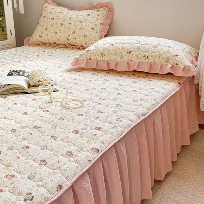 91家纺网 家纺一手货源 找家纺 禧缘家纺（原梦想家） 2026新款小清新皱皱纱木棉床裙式床笠印花四件套 泡芙