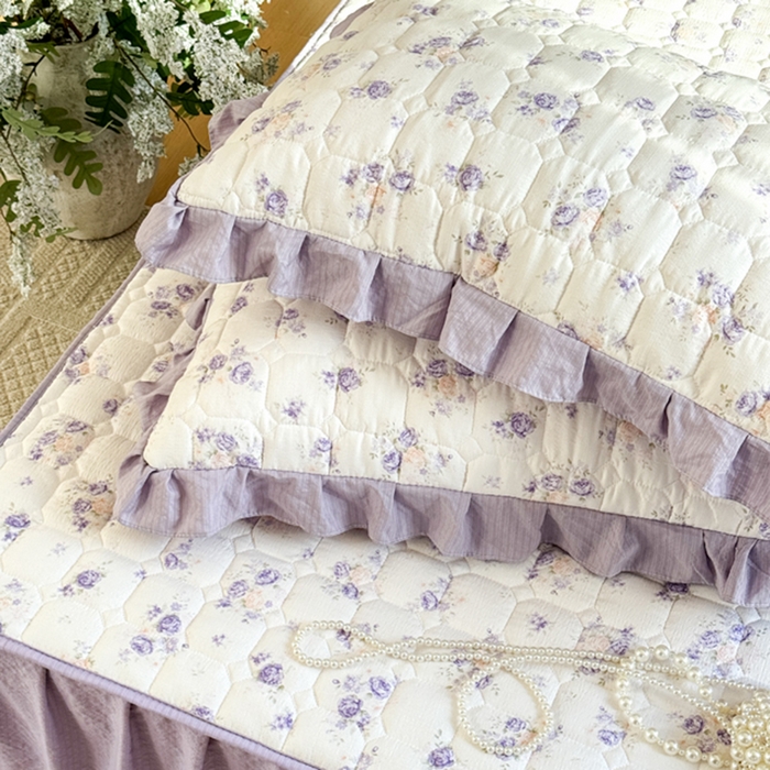 91家纺网 家纺一手货源 找家纺 禧缘家纺（原梦想家） 2026新款小清新皱皱纱木棉床裙式床笠印花四件套 花田