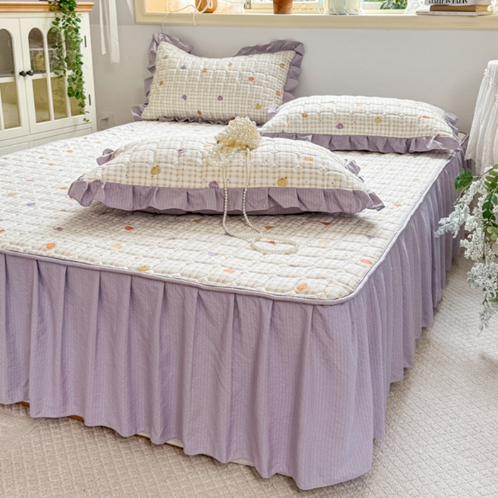 91家纺网 家纺一手货源 找家纺 禧缘家纺（原梦想家） 2026新款小清新皱皱纱木棉床裙式床笠印花四件套 南瓜