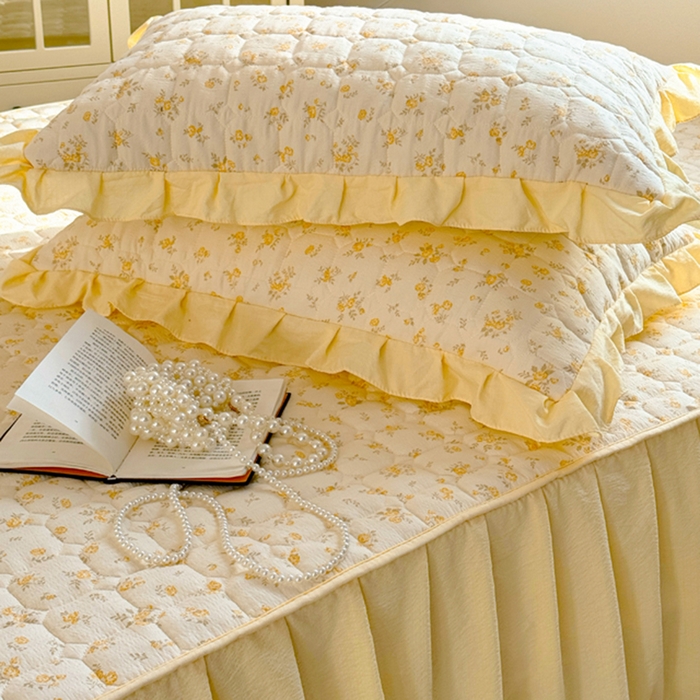 91家纺网 家纺一手货源 找家纺 禧缘家纺（原梦想家） 2026新款小清新皱皱纱木棉床裙式床笠印花四件套 沐春