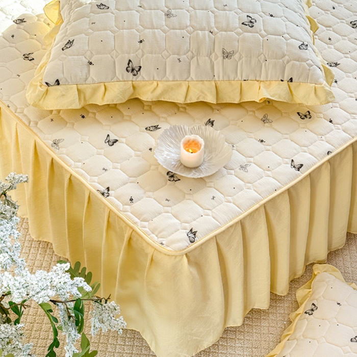 91家纺网 家纺一手货源 找家纺 禧缘家纺（原梦想家） 2026新款小清新皱皱纱木棉床裙式床笠印花四件套 蝶梦