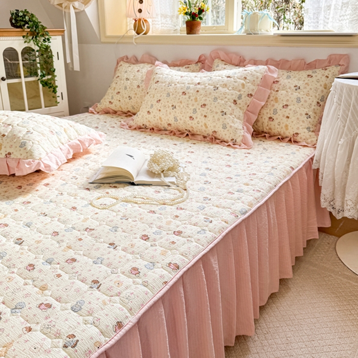 91家纺网 家纺一手货源 找家纺 禧缘家纺（原梦想家） 2026新款小清新皱皱纱木棉床裙式床笠印花四件套 泡芙