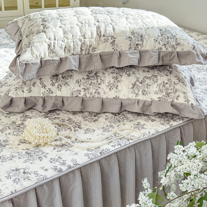 91家纺网 家纺一手货源 找家纺 禧缘家纺（原梦想家） 2026新款小清新皱皱纱木棉床裙式床笠印花四件套 雾迟