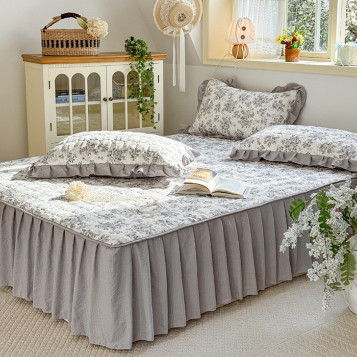 91家纺网 家纺一手货源 找家纺 禧缘家纺（原梦想家） 2026新款小清新皱皱纱木棉床裙式床笠印花四件套 雾迟